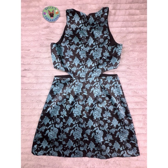 Anthropologie Hutch Six 6 Floral‎ Jacquard Cut-Out Mini Dress Baroque Blue Black - Picture 11 of 13